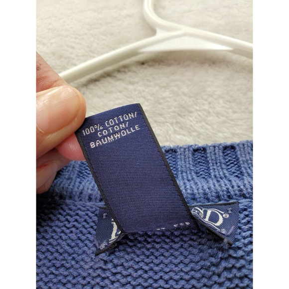 Lands' End Sweater Men Large Blue Knit Cotton Long Raglan Sleeve V Neck Pullover - Picture 8 of 9